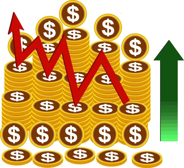 Pila Monedas Dólar Aumentar Flecha Valor Icono Negocio Mercado Valores — Archivo Imágenes Vectoriales