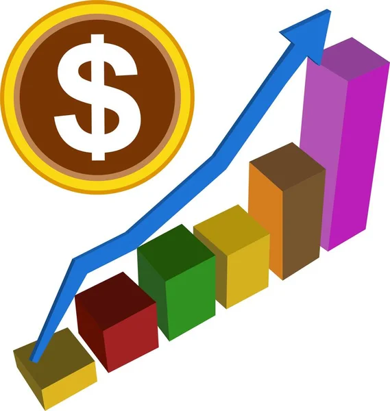 Graf Och Dollar Mynt Och Växande Pil Vektor Vit Bakgrund — Stock vektor
