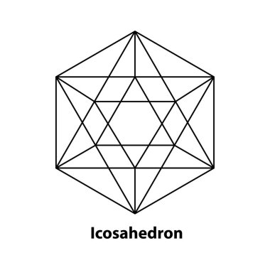 Icosahedron çizimi, kutsal geometri, platonik katı, logo tasarımı, vektör çizimi