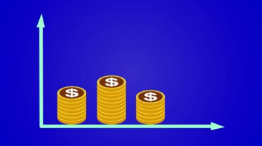 Borsa piyasası büyümesi dolar para ve ok animasyon videosu. mavi arkaplan.