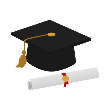 Mezuniyet şapkası. Beyaz arka planda. toga hat çizim dijital tasarım grafik 2d hd illüstrasyon vektörü