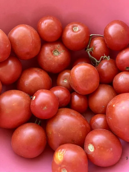 빨간 토마토 배경. 토마토 그룹. 빨강의 뚜렷 한 배경. — 스톡 사진
