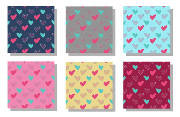 Niedliche Stilisierte Muster Mit Herzen Für Den Valentinstag Eine Reihe — Stockvektor