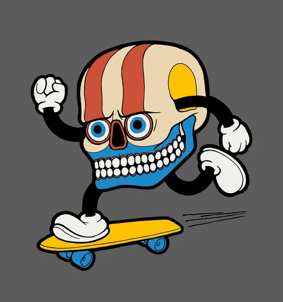 Skull Skateboarding Cráneo Color Extraño Patinaje Estilo Chino Nativo Americano — Vector de stock