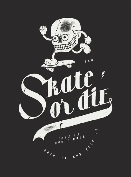 Patinador Cráneos Personaje Calavera Estilo Nativo Americano Montando Monopatín Patina — Vector de stock