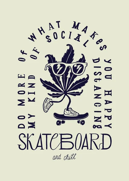 Patinador Marihuana Marihuana Hoja Skate Carácter Vintage Tipografía Camiseta Impresión — Archivo Imágenes Vectoriales