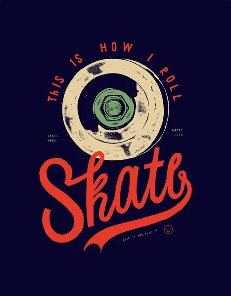 Skateboard Ruota Angosciato Grunge Vintage Tipografia Shirt Stampa Lettere Sportive — Vettoriale Stock