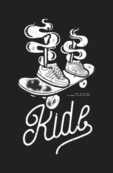 Skateboarder Knochenfüße Turnschuhen Vintage Typografie Shirt Print Fahrt — Stockvektor