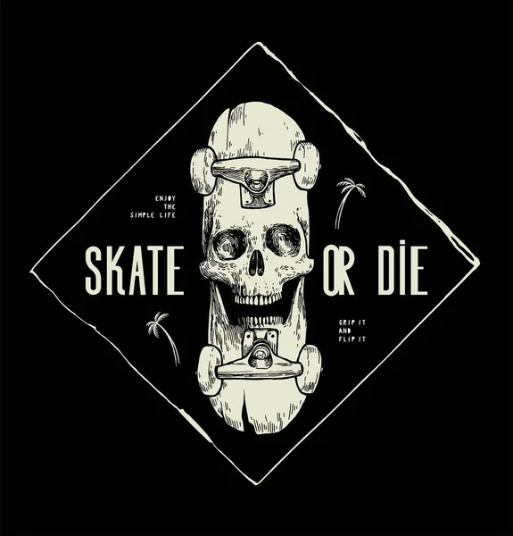 Skull Skateboard Πατινάζ Θάνατος Καλοκαιρινά Αθλήματα Τροπική Τυπογραφία Shirt Εκτύπωση — Διανυσματικό Αρχείο