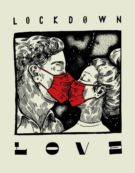 People Masks Kissing Quarantine Love Valentines Day Card — Stock vektor