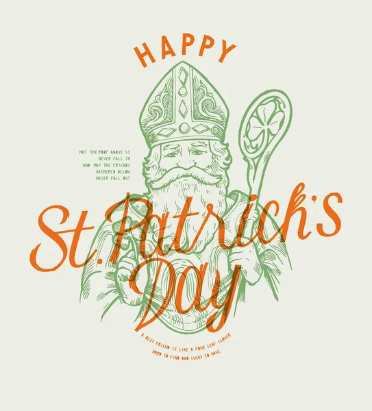 Feliz Dia São Paddy Apóstolo Irlandês Com Pessoal Shamrock Tipografia —  Vetores de Stock