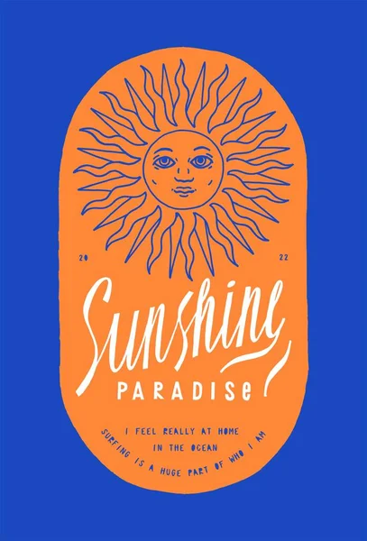 Gün ışığı cenneti. Yüz sıkıntılı klasik tipografi ipekten tişört baskı vektör illüstrasyonuna sahip klasik güneş.