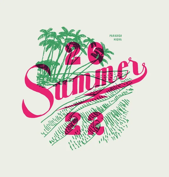 2022 Sommer Strand Siebdruck Tropisches Paradies Shirt Druck Vektor Illustration — Stockvektor