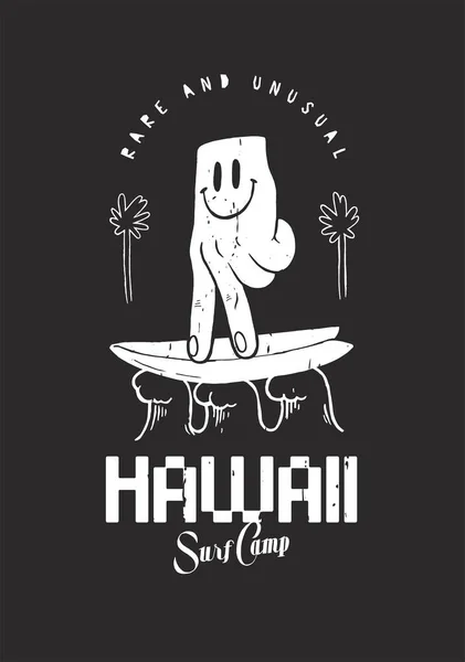 Hand Surfer Hand Face Riding Surfboard Street Style Silkscreen Shirt — Vector de stock