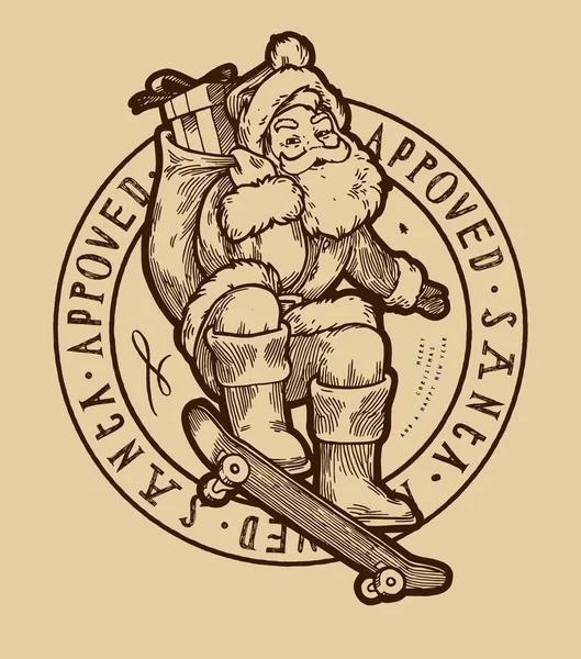 Santa Claus Skateboarding Santa Approved Stamp Vintage Santa Character Sack — стоковий вектор