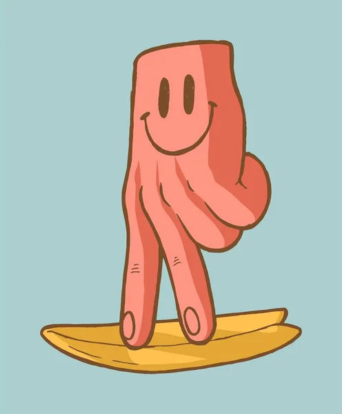 Hand Surfing Smiling Face Surfing Character Isolated — Archivo Imágenes Vectoriales