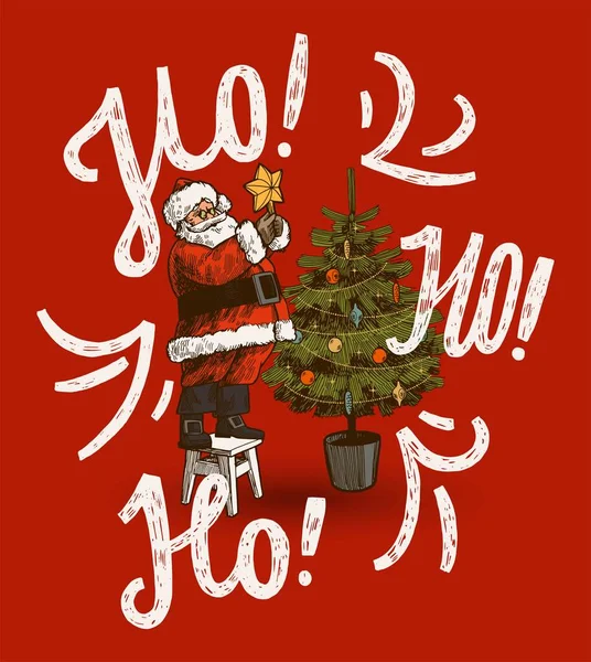 Santa Claus Прикрашає Різдвяну Ялинку — стоковий вектор