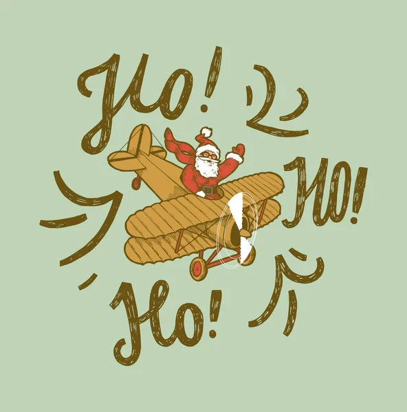 Санта Клаус Літає Старовинному Літаку Різдвяна Листівка — стоковий вектор