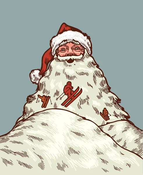 Père Noël Avec Une Barbe Montagne Excité Voir Les Gens — Image vectorielle