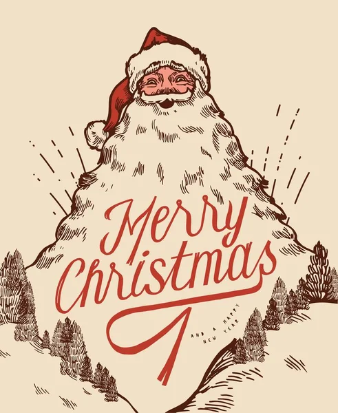 클로스 산타클로스가 턱수염을 산처럼 기르고 있습니다 빈티지 크리스마스 타이포그래피 — 스톡 벡터