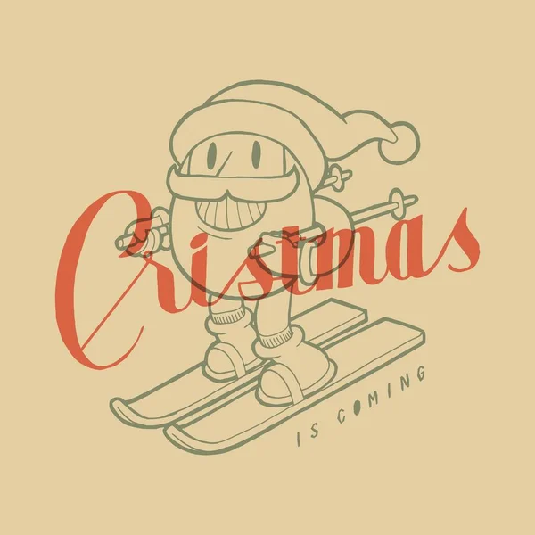 Санта Лыжи Симпатичный Санта Клаус Милый Талисман Катания Лыжах Вниз — стоковый вектор