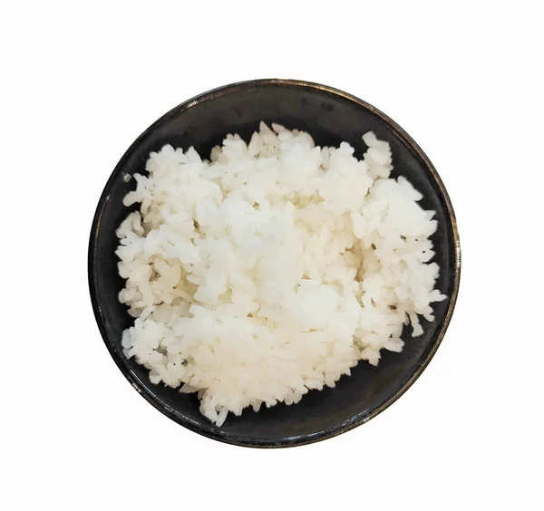 Weißer Gekochter Reis Einer Schüssel Auf Weißem Hintergrund — Stockfoto