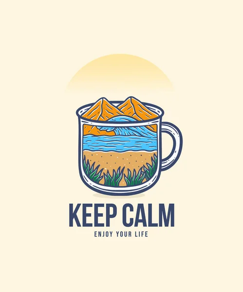 Illustration of a Cup of Sunset in The Beach on Summer Holiday