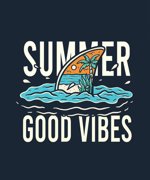 Sunset on Summer Holiday Surfing Illustration