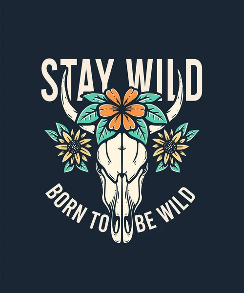 Bone of Classic Bull Horn with flower Illustration