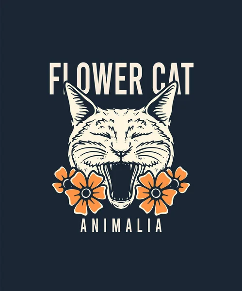 Classic Cat Illustration with Beautiful Flower