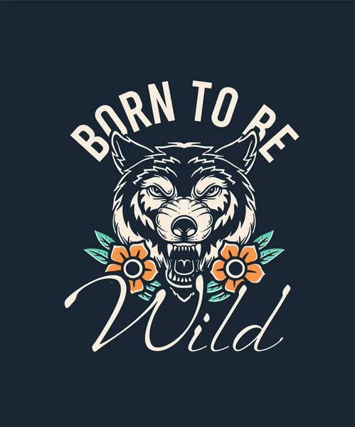 Illustration of Wolf and Beautiful Flower for T-shirt and other