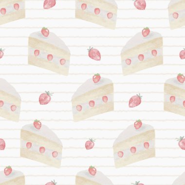 suluboya şirin çilekli pasta pastel renkte kusursuz desen