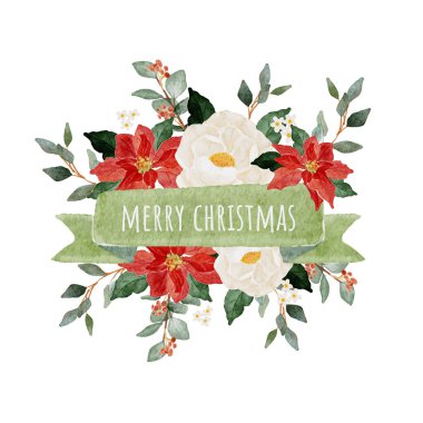 suluboya noel çiçeği buket çelengi ve metin için kurdele pankartı