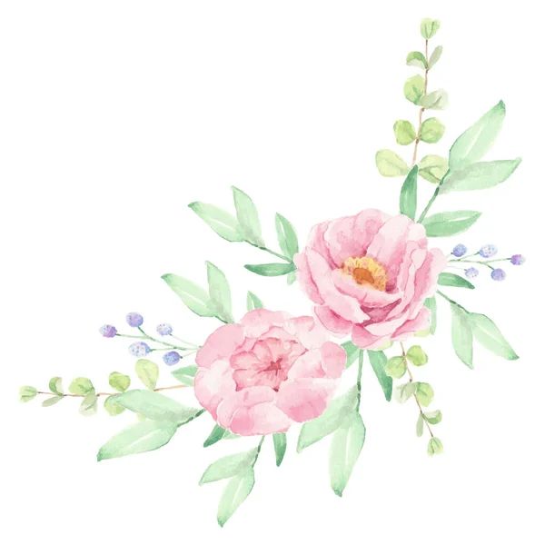 Aquarell Rosa Pfingstrose Blumenstrauß Arrangement — Stockvektor