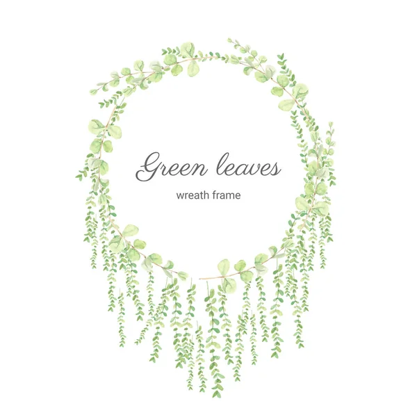 Aquarelle Vert Eucalyptus Feuilles Cercle Couronne Cadre — Image vectorielle