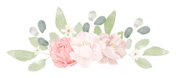 Rosa Pastell Aquarell Rose Blumenstrauß Arrangement — Stockvektor
