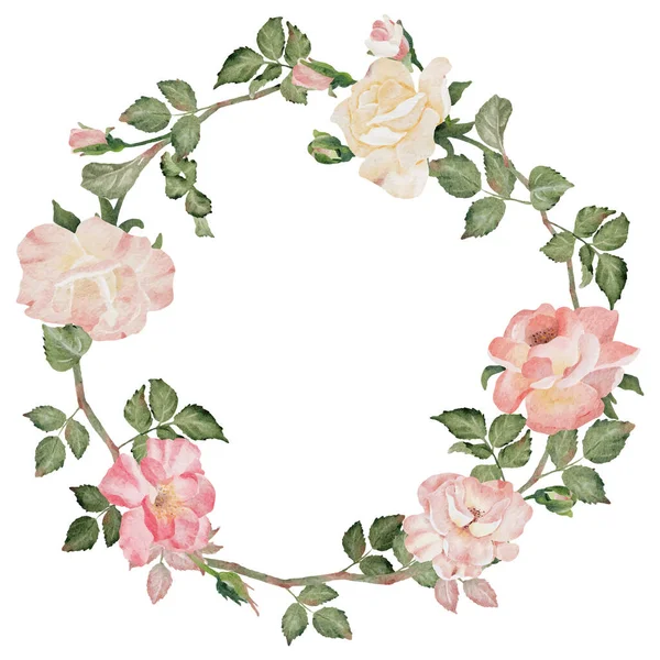 Цветок Акварели Цветущей Ветви Розы Букет Венка Рамка Клипарт — стоковый вектор