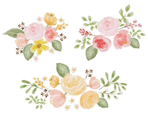 Свободный Акварель Красочные Розы Дикие Цветы Букет Элементов Изолированы Белом — стоковый вектор