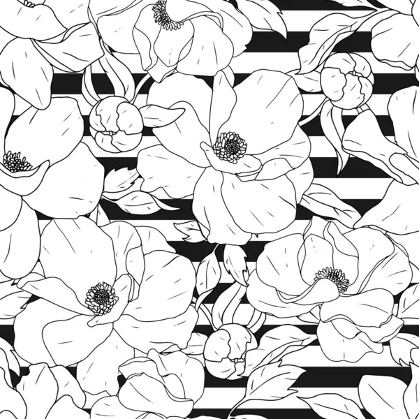 Doodle Line Arte Peonia Fiore Bouquet Sulla Linea Striscia Nera — Vettoriale Stock