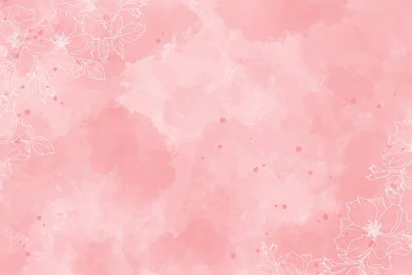 Розовый Акварель Всплеск Фона Линии Искусства Розы — стоковый вектор