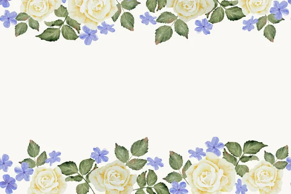 Aquarela Bela Rosa Branca Azul Plumbago Auriculata Planta Buquê Flores — Vetor de Stock