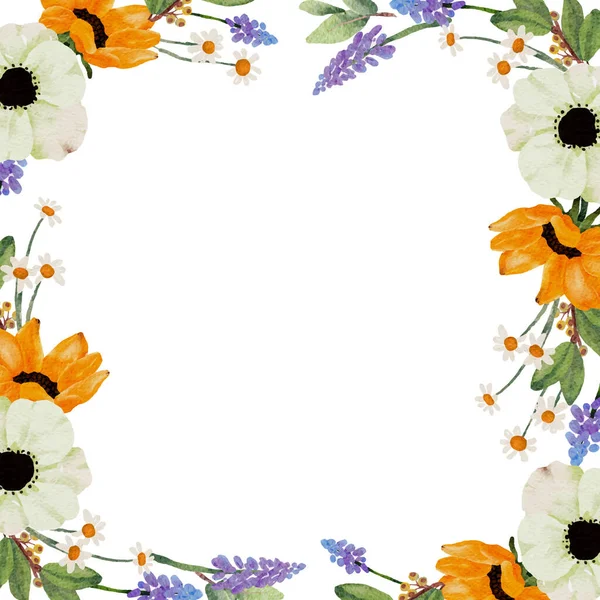 Vízhűtő Sárga Napraforgó Fehér Anemone Virág Csokor Banner Háttér — Stock Vector