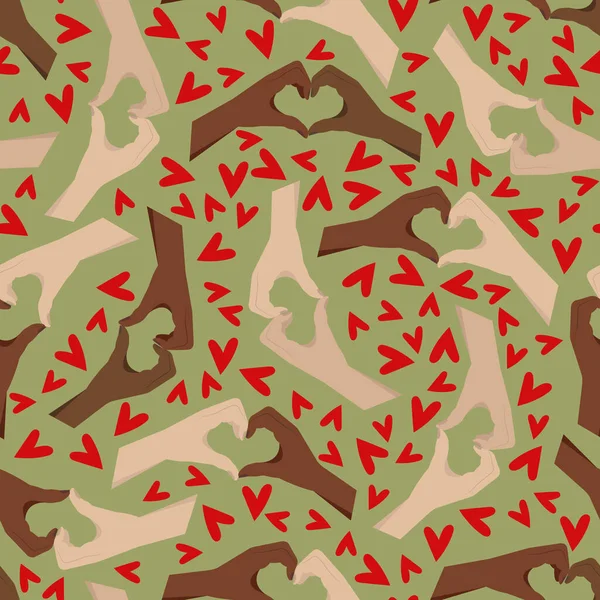 Hands folded in a heart. Vector seamless pattern for Valentines Day. — Stockvektor