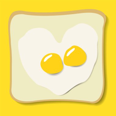 Vector breakfast concept with egg and toast. Healthy morning meal. Light breakfast toast and two fried eggs in the shape of a heart. Bread slice and eggs with yolk.