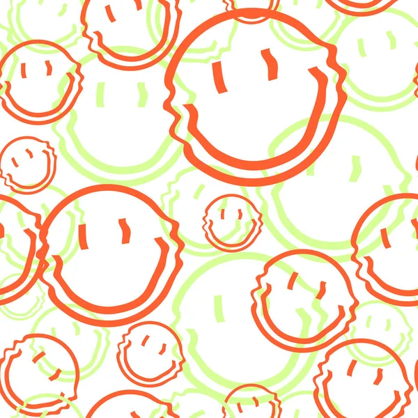 Psychedelic Style Vector Seamless Pattern Cartoon Wavy Smiling Face — Stock Vector