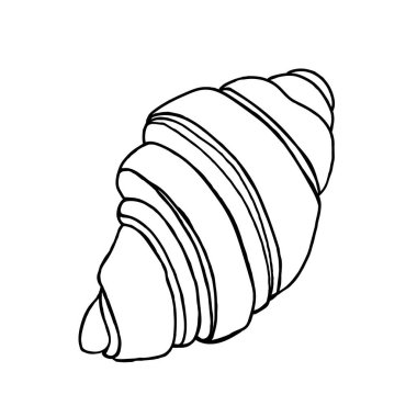 Beyaz arka planda karalama kruvasanı. Menüde, ambalajda, tekstil ürünlerinde vektör tatlısı kullanılabilir..