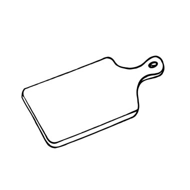 Beyaz arkaplanı kesmek için vektör kesme tahtası. Mutfak aletleri yemek tasarımlarında kullanılabilir. Doodle illüstrasyon.