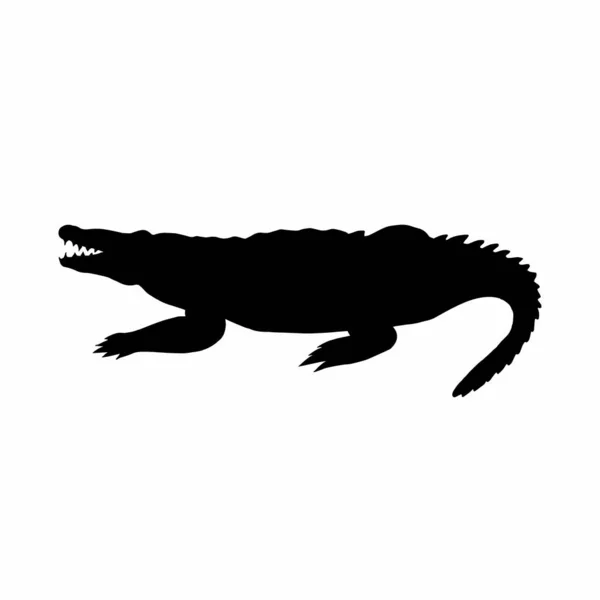 Silhouette Crocodile Animal Isolé Sur Fond Blanc Illustration Vectorielle Reptile — Image vectorielle