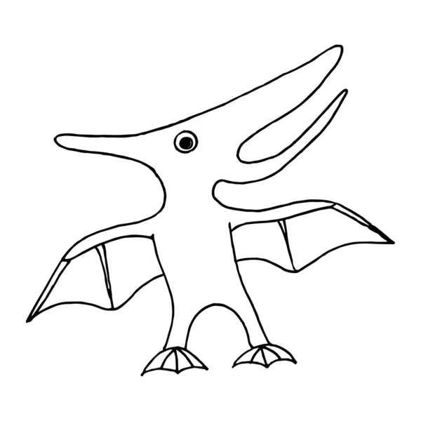 落書きは白い背景に広がった翼を持つ漫画の恐竜です ベクトル恐竜は ページ ステッカー 織物の着色に使用することができます — ストックベクタ