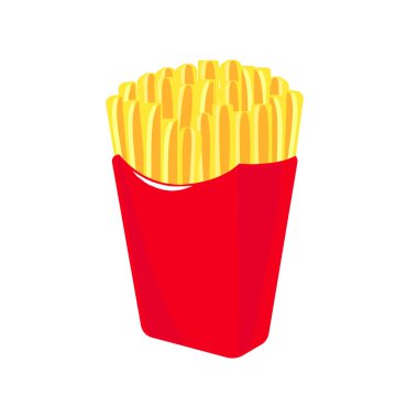Beyaz arka planda izole edilmiş kırmızı kağıt kutuda patates kızartması. Fast food menülerde, tekstil ve afişlerde kullanılabilir..